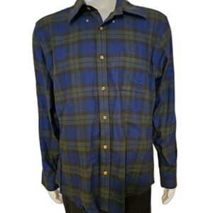 Brooks Brothers Regent Fit Flannel Shirt Adult Large Blue Green Plaid Cotton